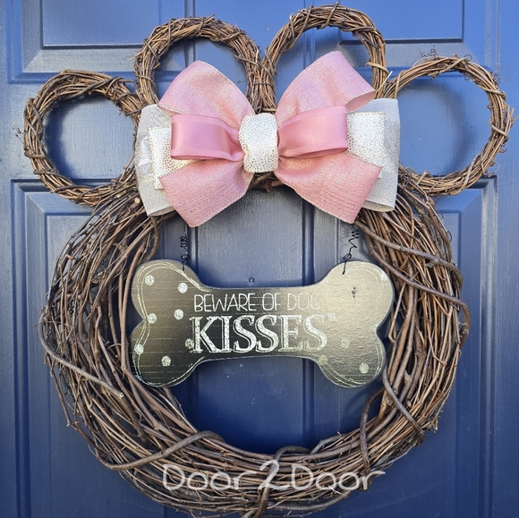 Beware of Dog Kisses 🐾Welcome Paw Wreath